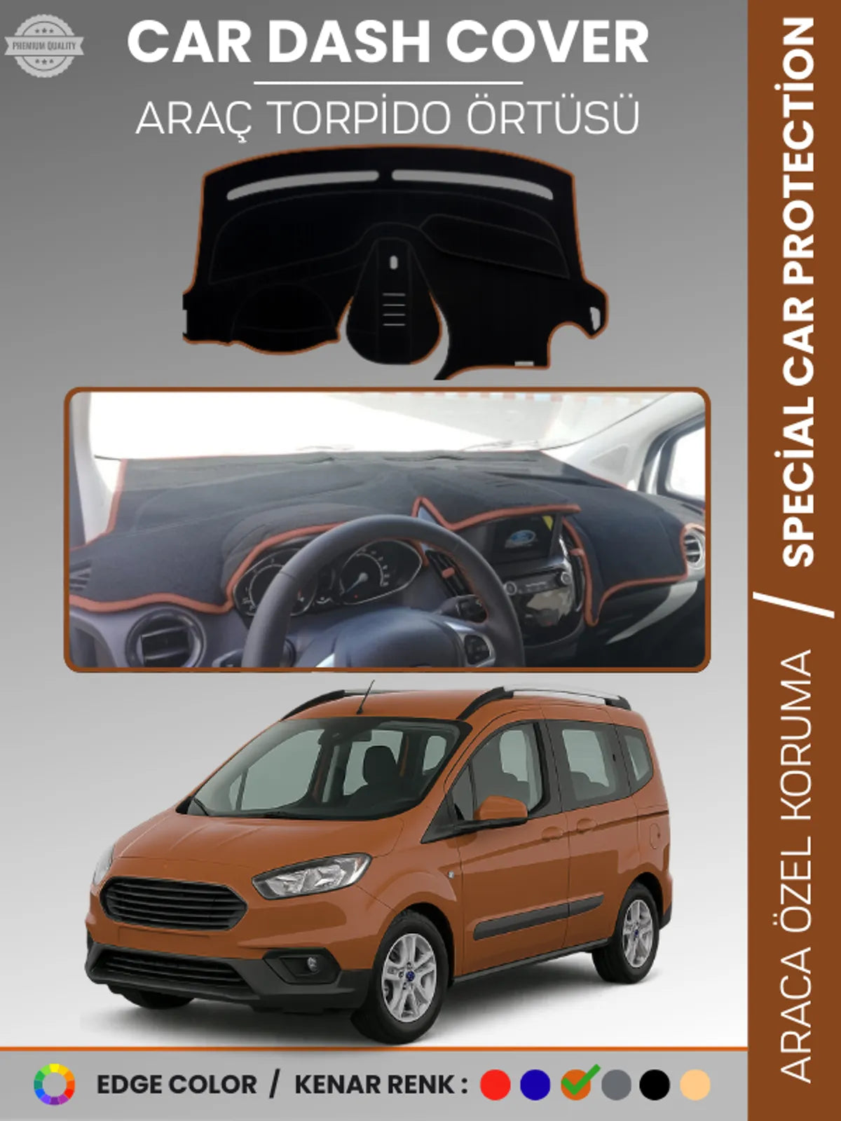 FORD COURİER (2020+) Uyumlu Torpido Örtüsü Araca Özel Ön Göğüs Koruma
