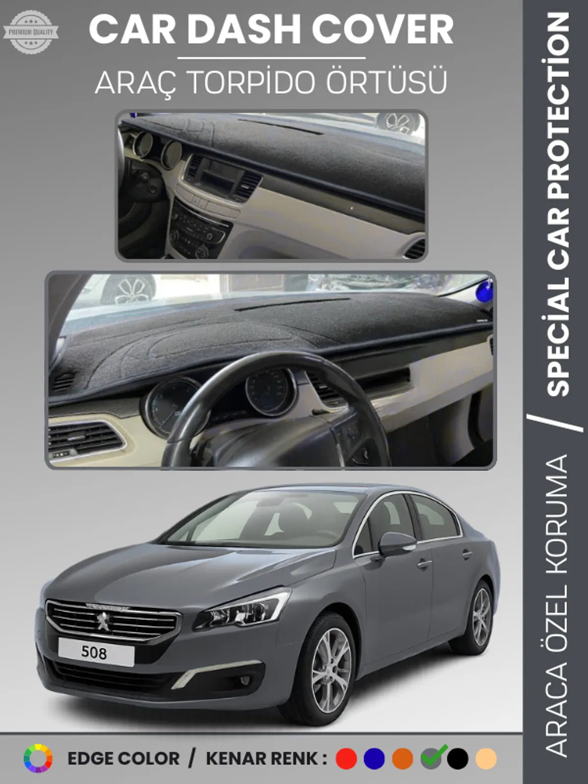 PEUGEOT 508 (2011-2018) Uyumlu Torpido Örtüsü Araca Özel Ön Göğüs Koruma
