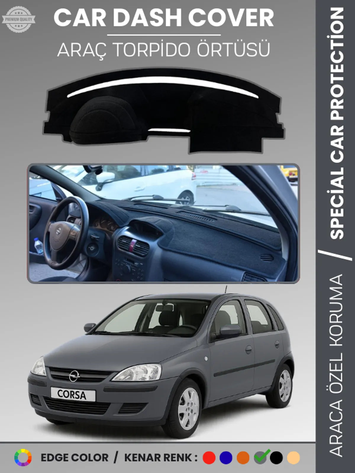 Opel CORSA C (2000-2006) Uyumlu Torpido Örtüsü Araca Özel Ön Göğüs Koruma