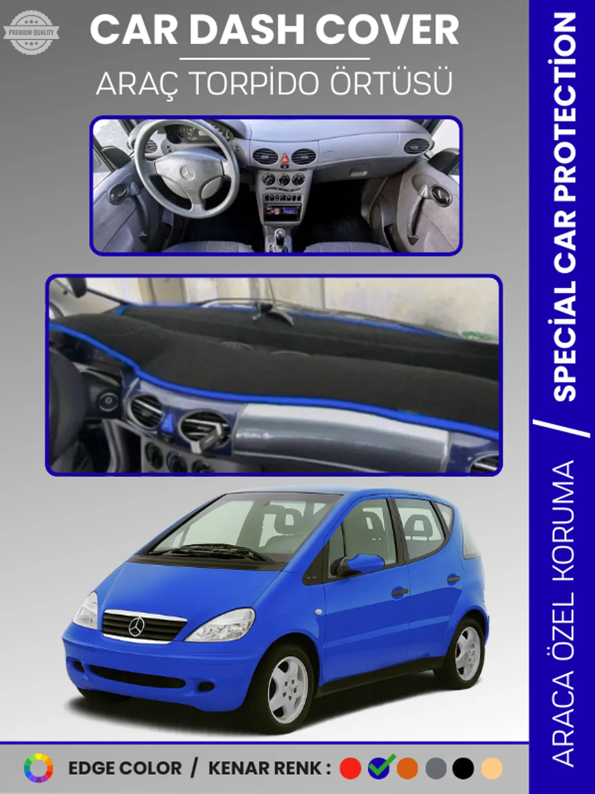 MERCEDES A CLASS W168 (1997-2004) Uyumlu Torpido Örtüsü Araca Özel Ön Göğüs Koruma