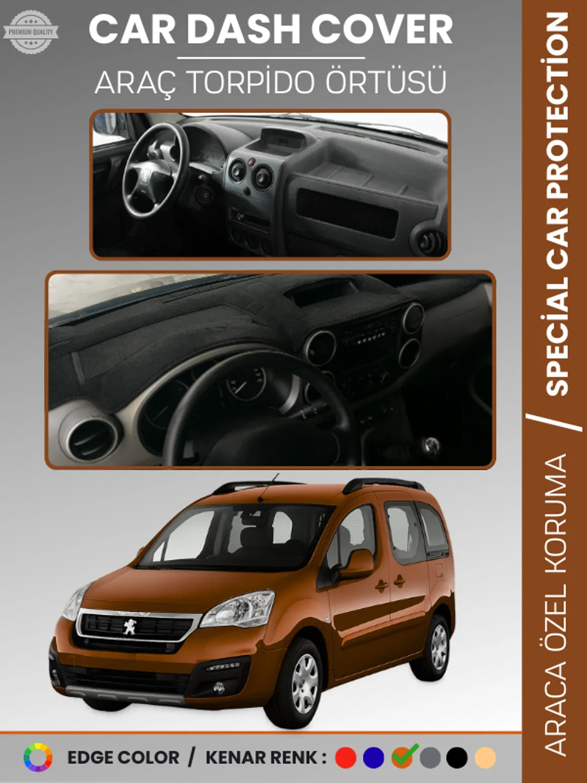 PEUGEOT PARTNER TEPEE (2008-2018) Uyumlu Torpido Örtüsü Araca Özel Ön Göğüs Koruma