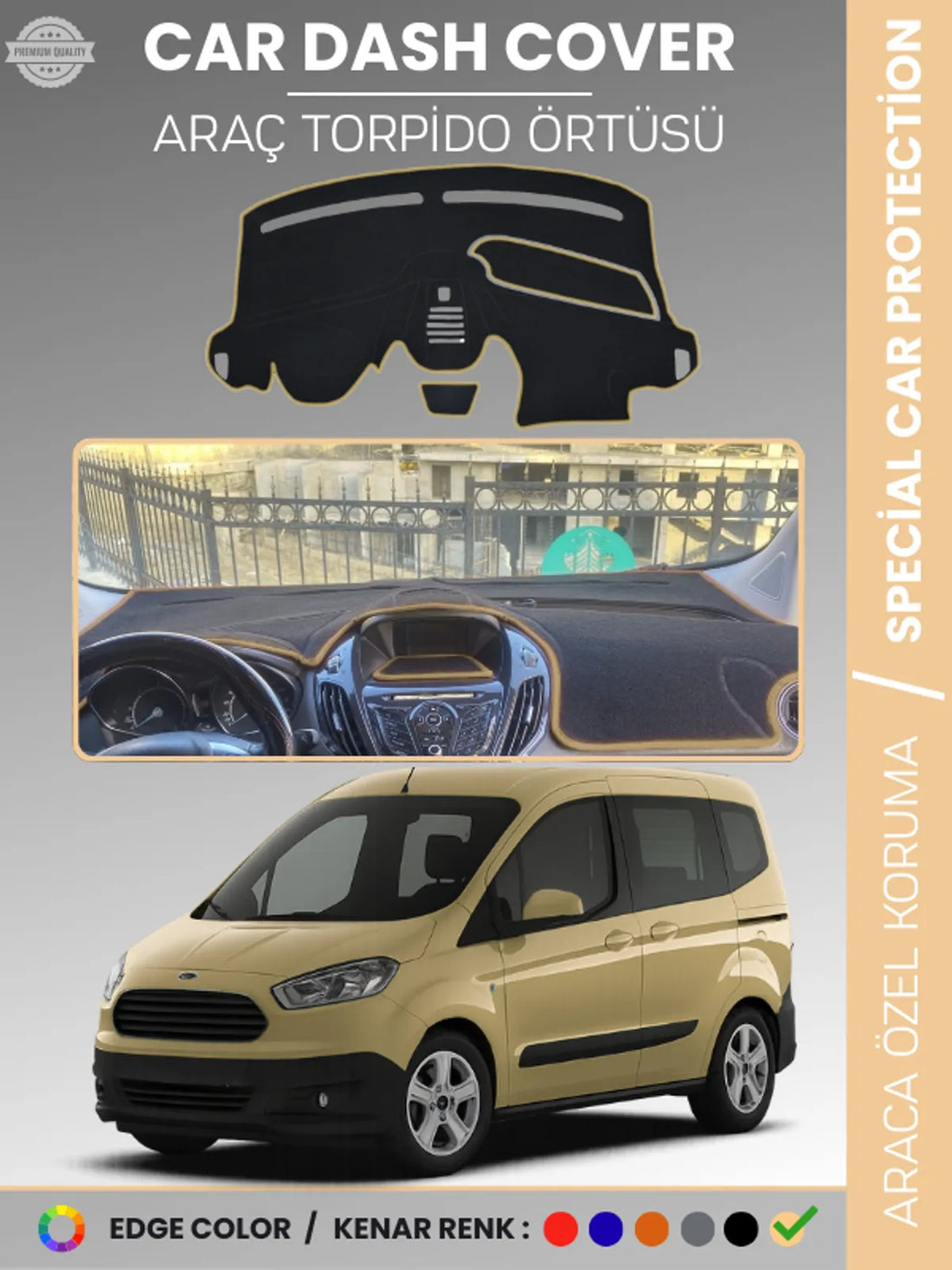FORD COURİER (2013-2020) Uyumlu Torpido Örtüsü Araca Özel Ön Göğüs Koruma