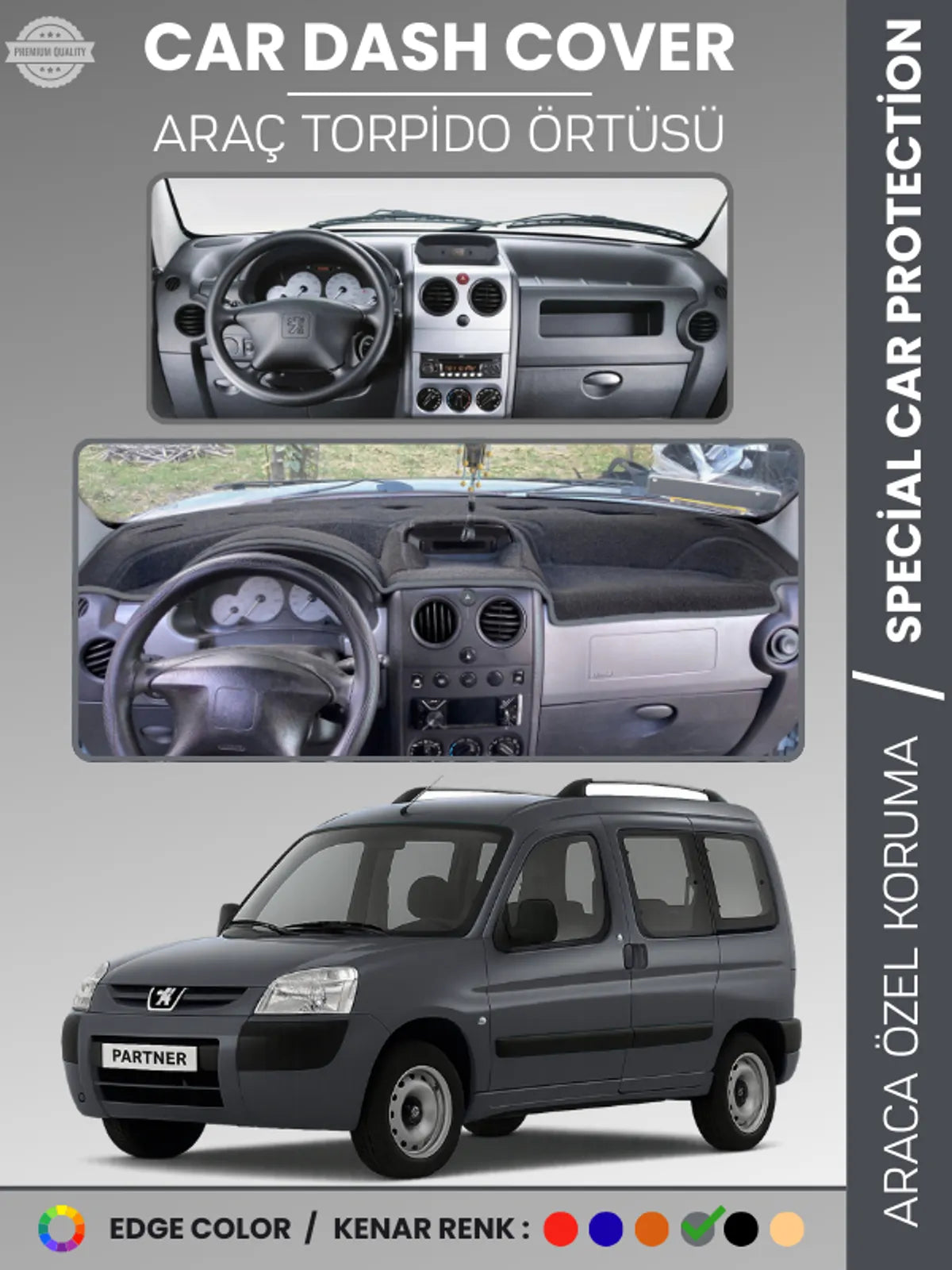 PEUGEOT PARTNER (2002-2008) Uyumlu Torpido Örtüsü Araca Özel Ön Göğüs Koruma