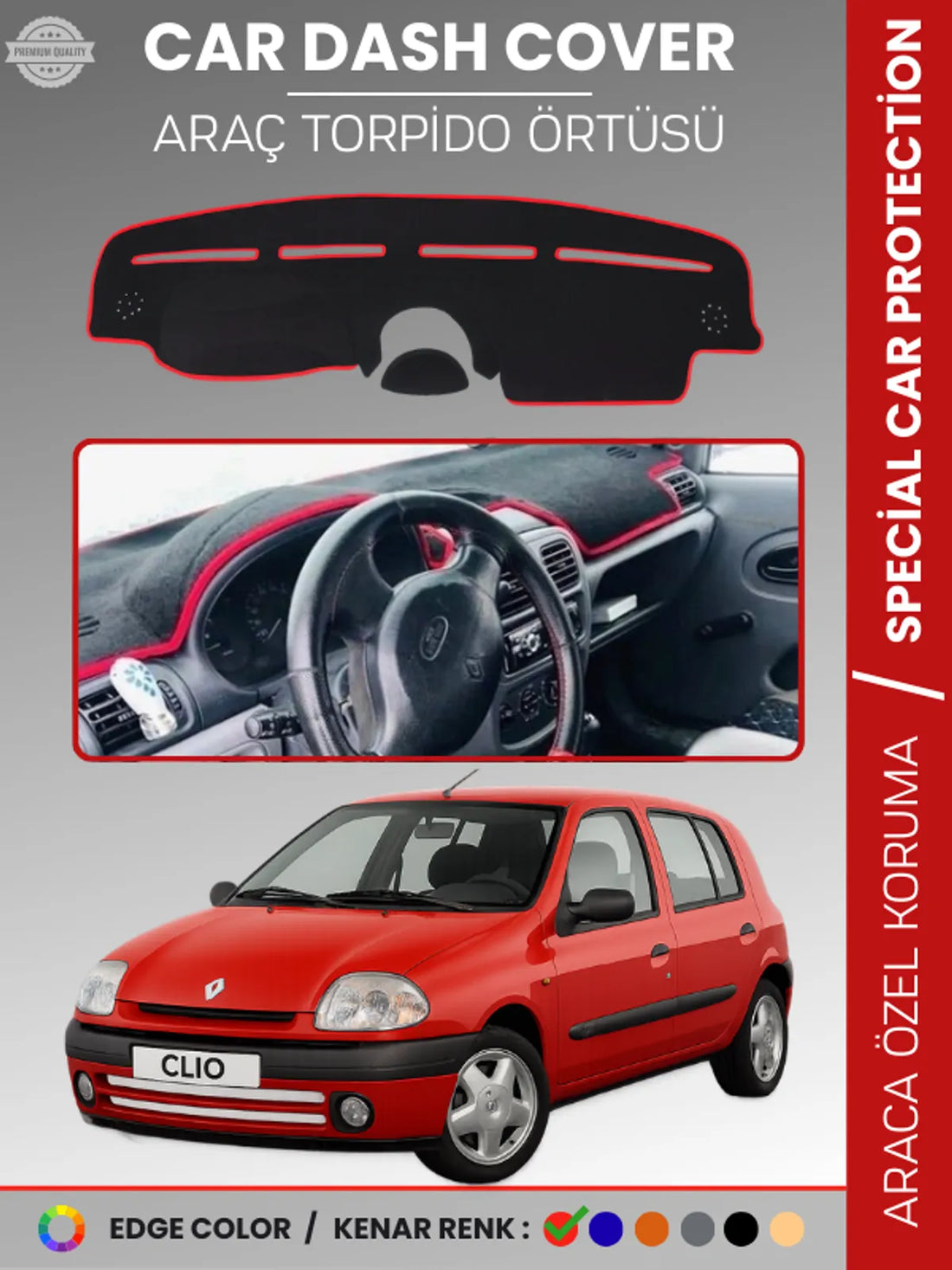 RENAULT CLIO 2 AIRBAGLI (2001-2012) Uyumlu Torpido Örtüsü Araca Özel Ön Göğüs Koruma
