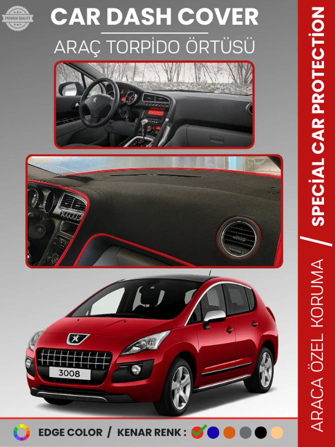 PEUGEOT 3008 (2011-2014) Uyumlu Torpido Örtüsü Araca Özel Ön Göğüs Koruma