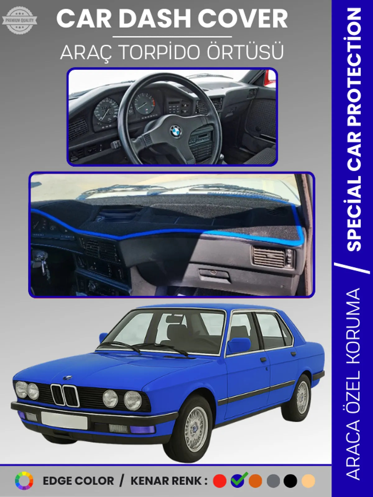 BMW E28 5 SERİSİ (1981-1988) Uyumlu Torpido Örtüsü Araca Özel Ön Göğüs Koruma