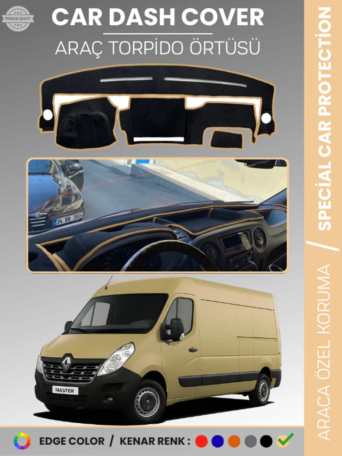 RENAULT MASTER 3 (2010-2021) Uyumlu Torpido Örtüsü Araca Özel Ön Göğüs Koruma