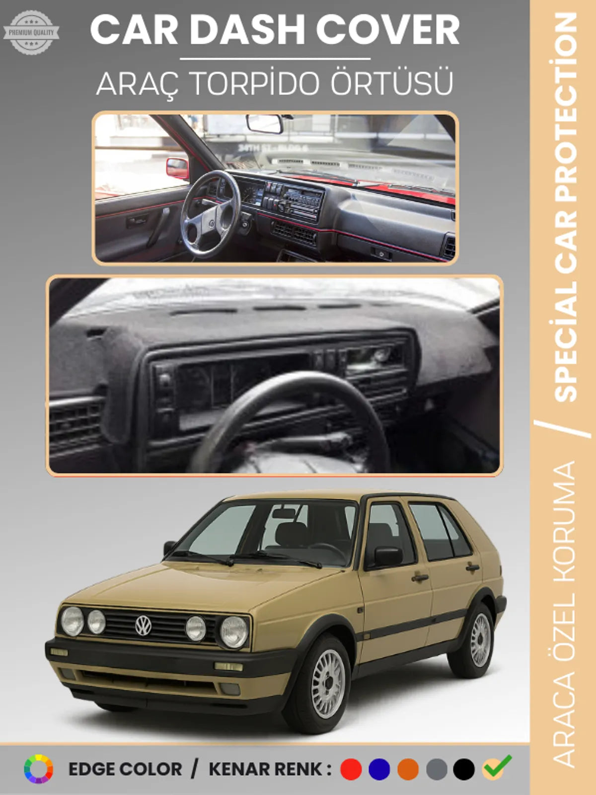VOLKSWAGEN GOLF 2 MK2 (1983-1992) Uyumlu Torpido Örtüsü Araca Özel Ön Göğüs Koruma