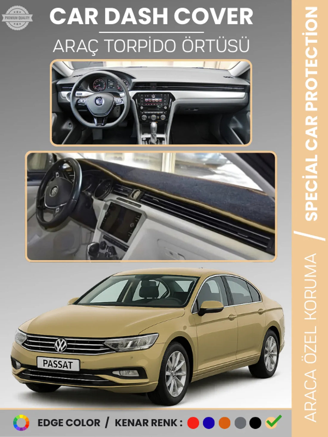 VOLKSWAGEN PASSAT B8 (2015-2020) Uyumlu Torpido Örtüsü Araca Özel Ön Göğüs Koruma
