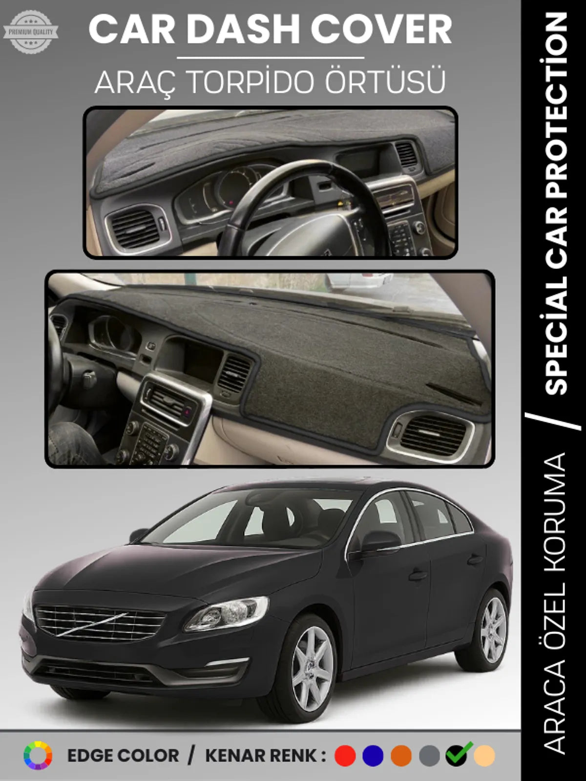VOLVO S60 (2011-2017) Uyumlu Torpido Örtüsü Araca Özel Ön Göğüs Koruma