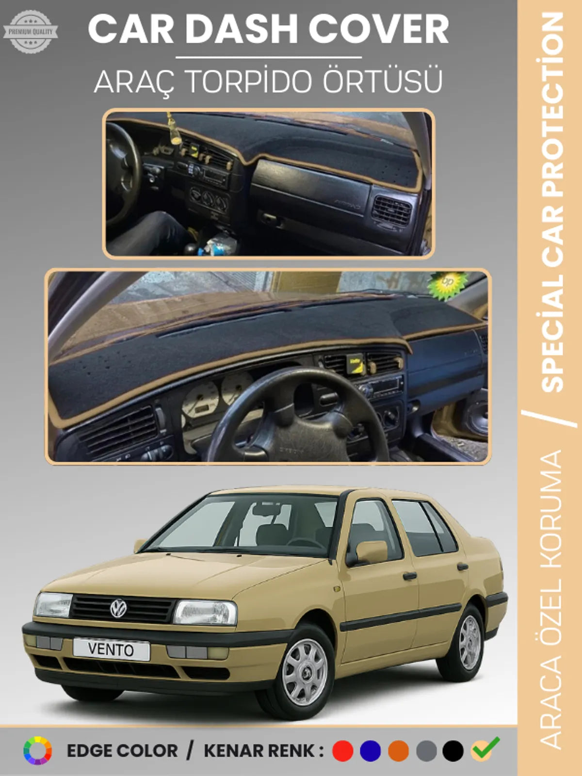 VOLKSWAGEN VENTO (1992-1998) Uyumlu Torpido Örtüsü Araca Özel Ön Göğüs Koruma