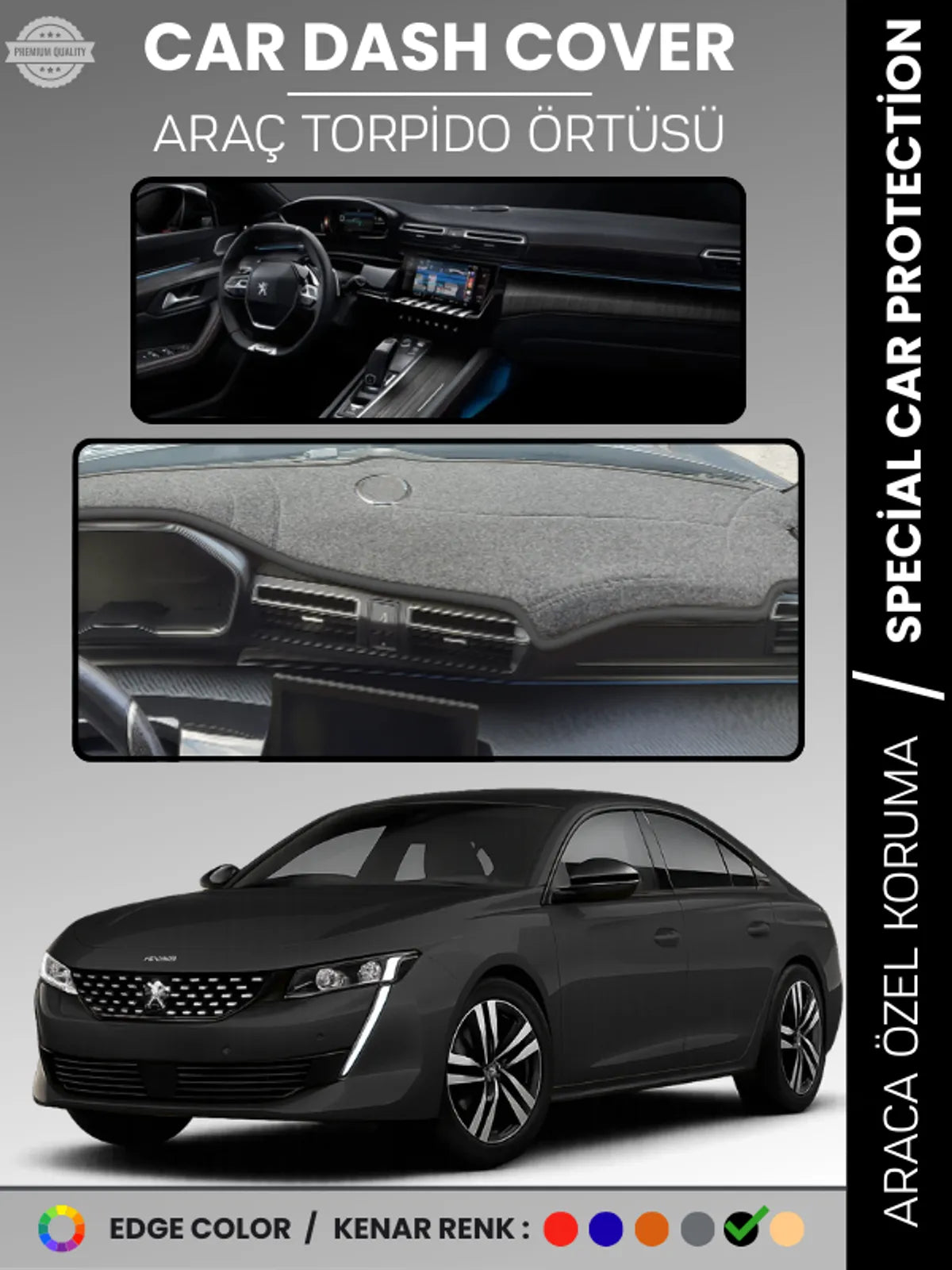 PEUGEOT 508 (2018-2024) Uyumlu Torpido Örtüsü Araca Özel Ön Göğüs Koruma