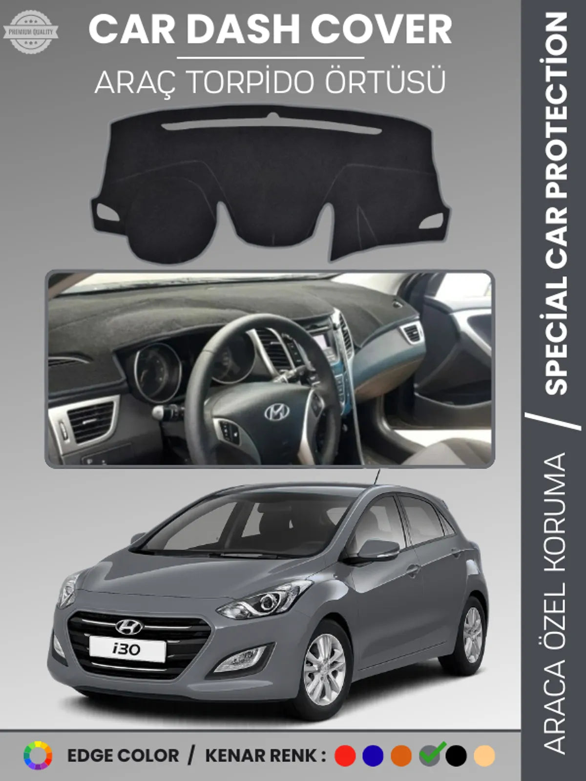 HYUNDAİ İ30 (2012-2016) Uyumlu Torpido Örtüsü Araca Özel Ön Göğüs Koruma