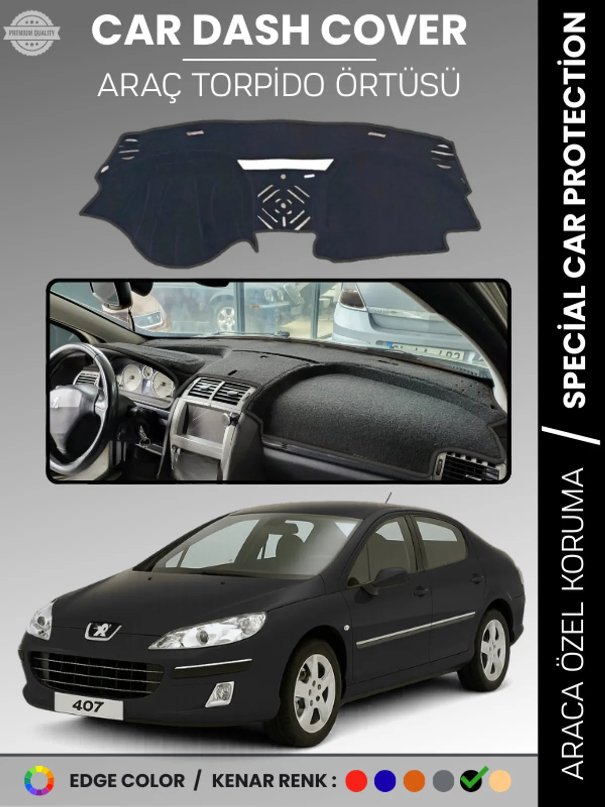 PEUGEOT 407 (2004-2010) Uyumlu Torpido Örtüsü Araca Özel Ön Göğüs Koruma