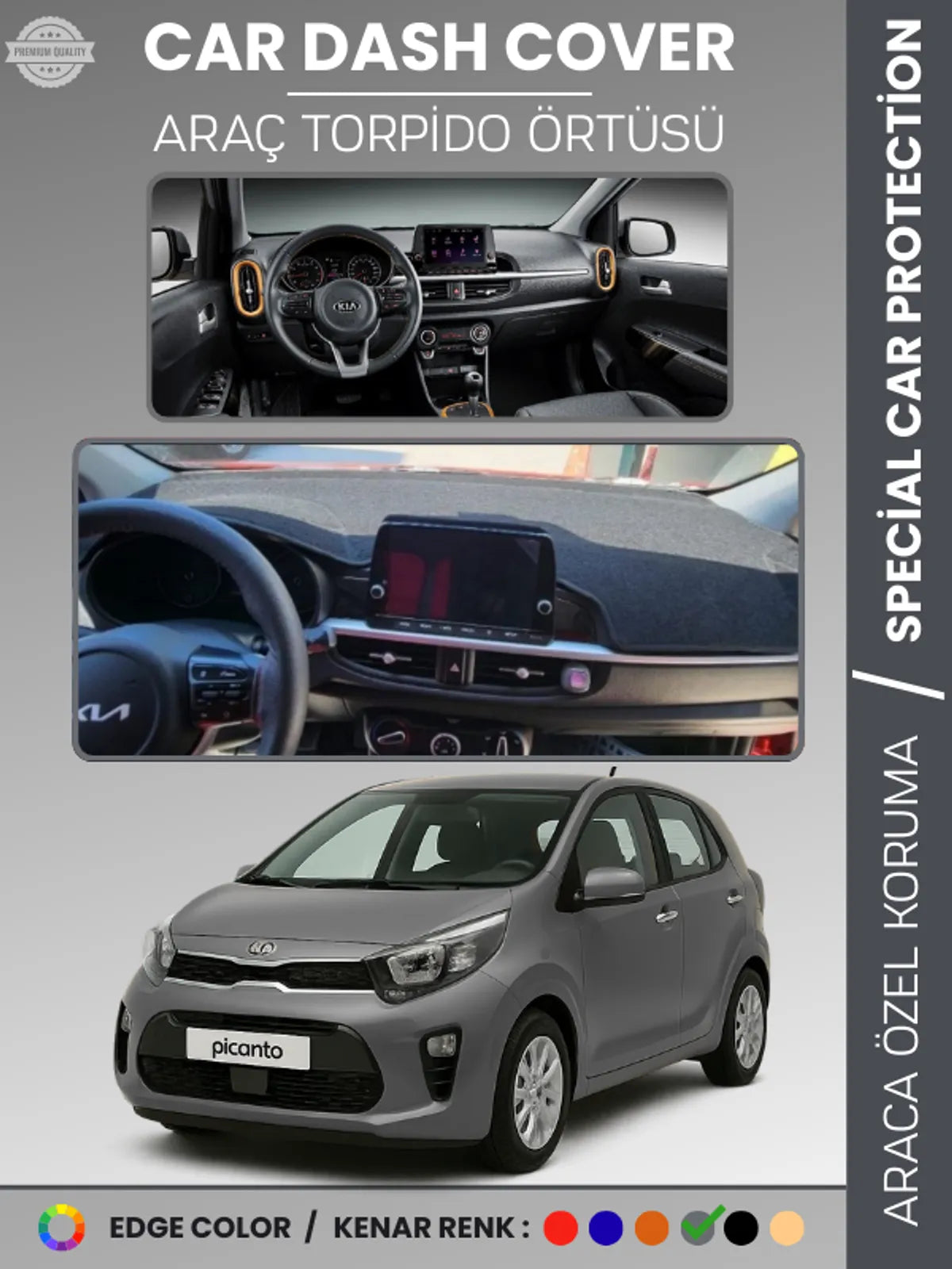 KIA PICANTO (2017-2023) Uyumlu Torpido Örtüsü Araca Özel Ön Göğüs Koruma