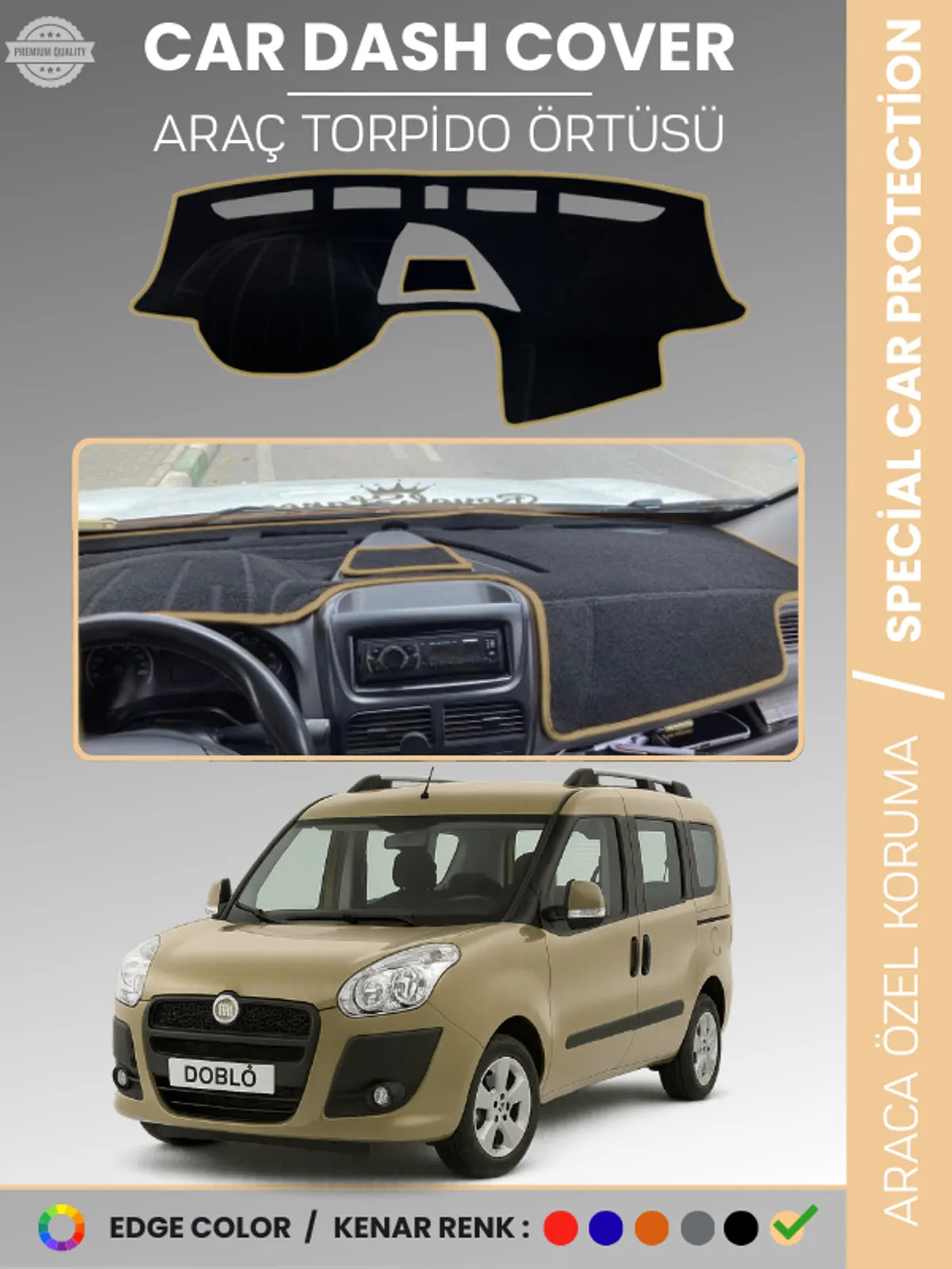 FIAT DOBLO D3 KAPAKLI (2013-2015) Uyumlu Torpido Örtüsü Araca Özel Ön Göğüs Koruma