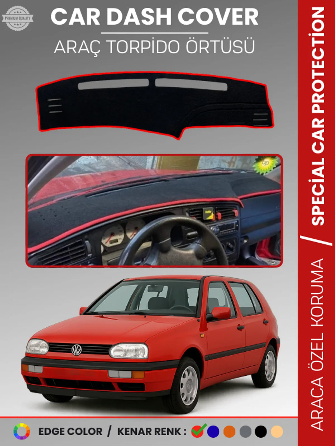 VOLKSWAGEN GOLF 3 MK3 (1991-1998) Uyumlu Torpido Örtüsü Araca Özel Ön Göğüs Koruma
