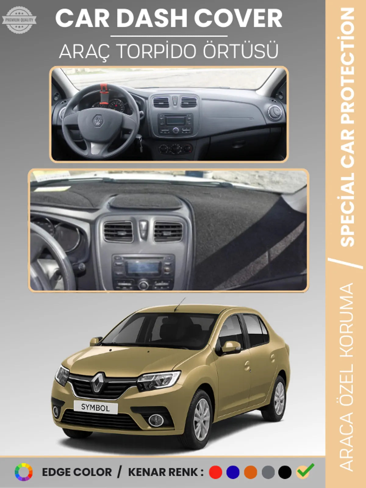 RENAULT SYMBOL 3 ÜST SAKLAMA GÖZLÜ (2013-2021) Uyumlu Torpido Örtüsü Araca Özel Ön Göğüs Koruma