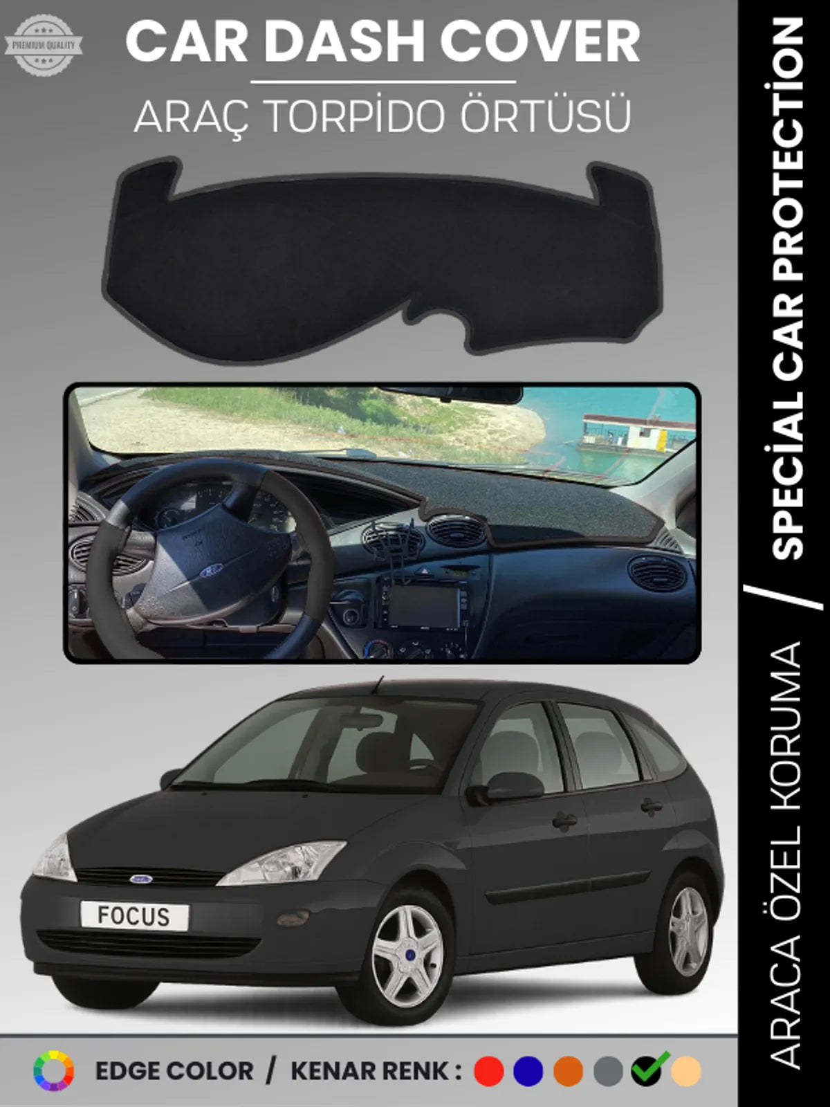 FORD FOCUS 1 (1998-2005) Uyumlu Torpido Örtüsü Araca Özel Ön Göğüs Koruma