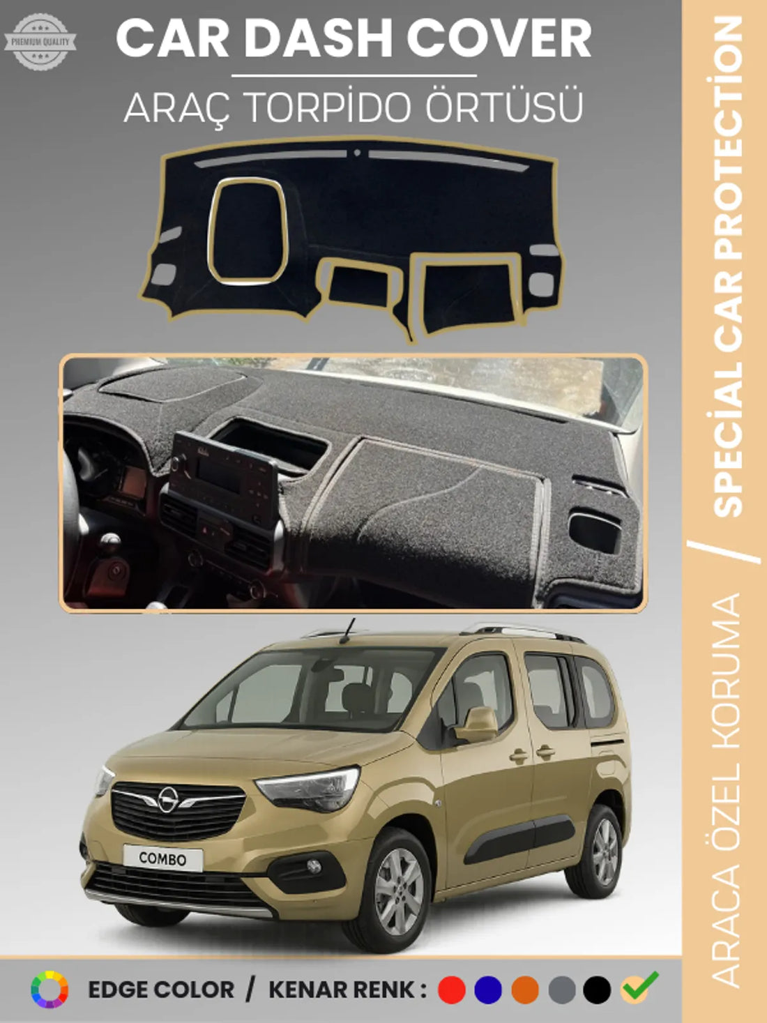 OPEL COMBO E (2018-2025) Uyumlu Torpido Örtüsü Araca Özel Ön Göğüs Koruma