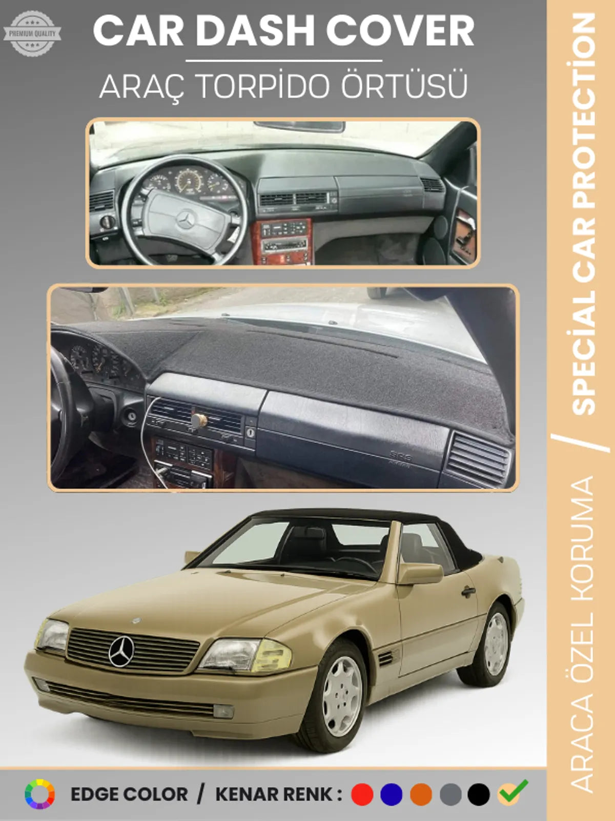 MERCEDES SL R129 (1989-2001) Uyumlu Torpido Örtüsü Araca Özel Ön Göğüs Koruma