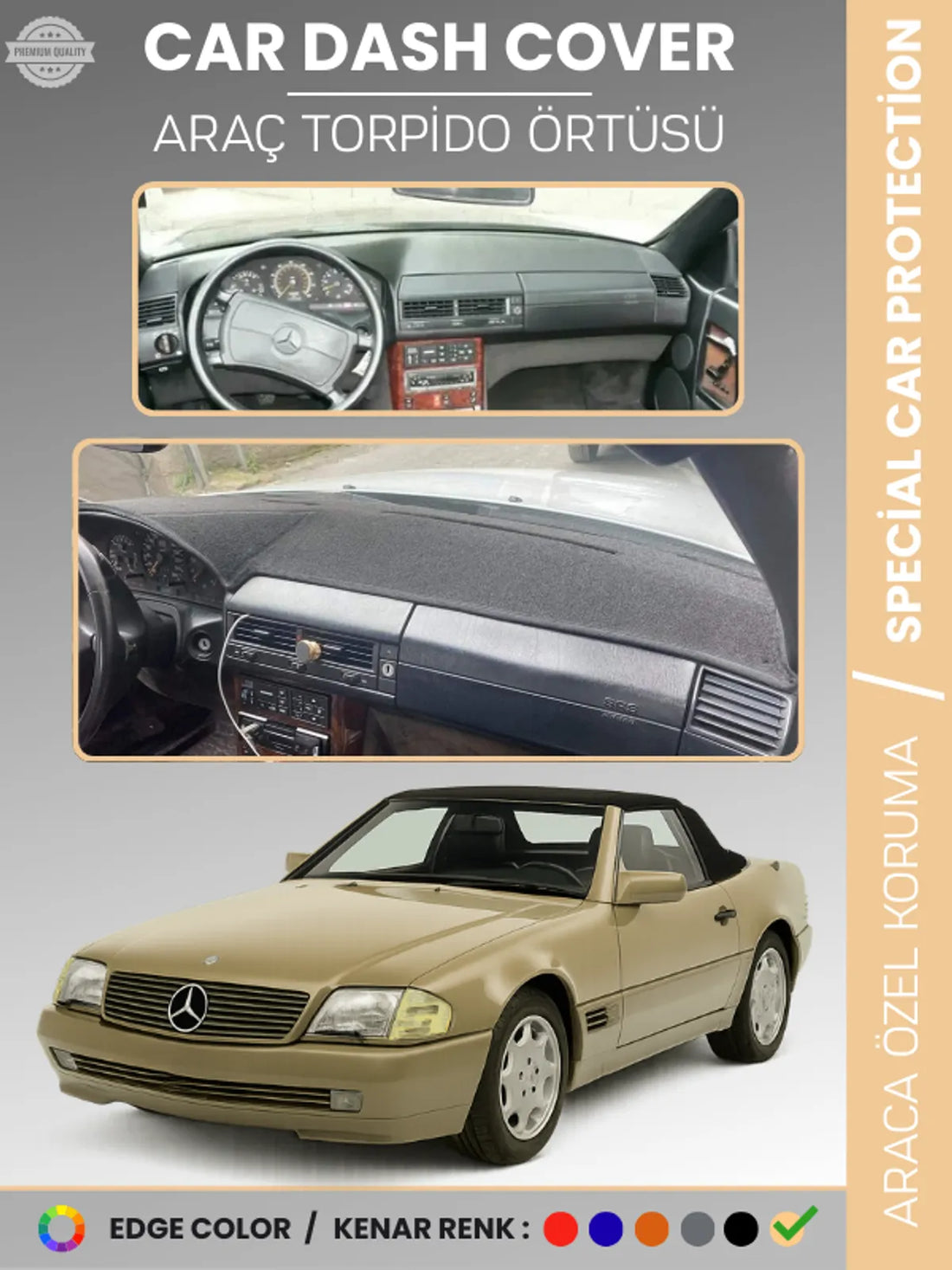 MERCEDES SL R129 (1989-2001) Uyumlu Torpido Örtüsü Araca Özel Ön Göğüs Koruma