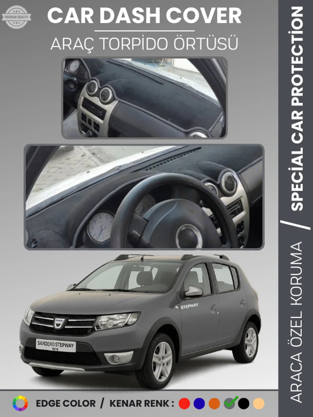 DACIA SANDERO STEPWAY (2010-2015) Uyumlu Torpido Örtüsü Araca Özel Ön Göğüs Koruma