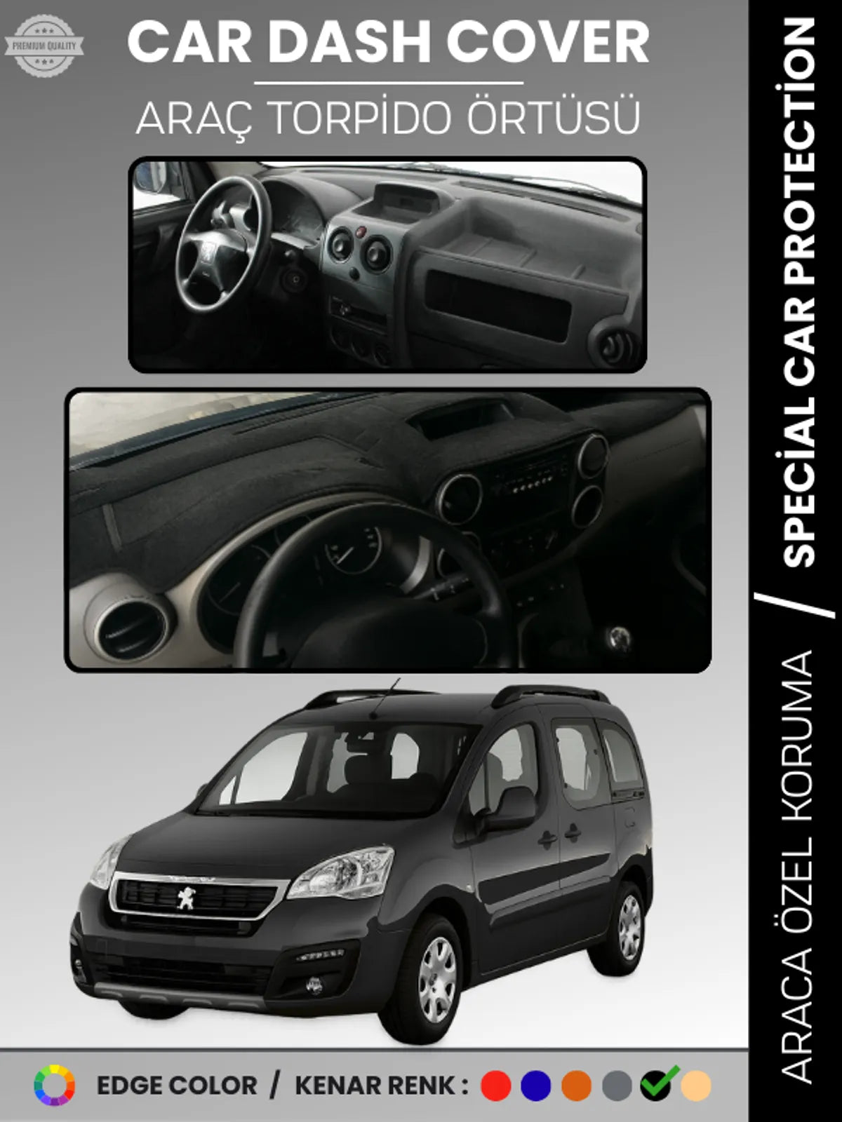 PEUGEOT PARTNER TEPEE (2008-2018) Uyumlu Torpido Örtüsü Araca Özel Ön Göğüs Koruma