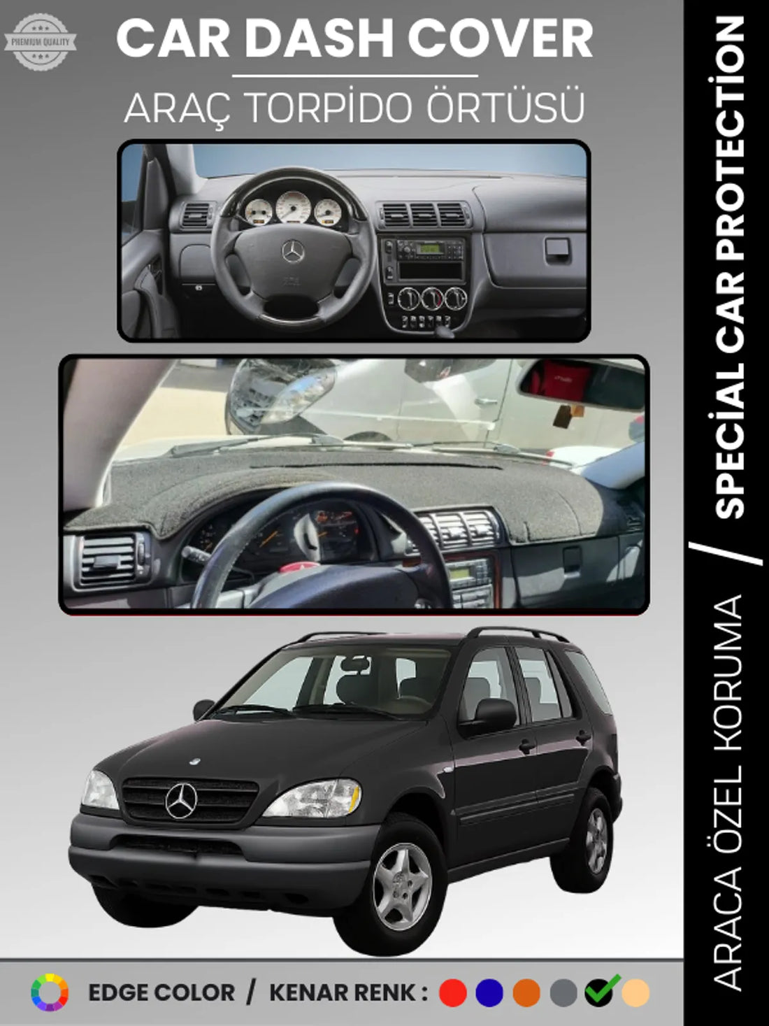 MERCEDES ML320 / ML430 / ML270 W163 (1997-2005) Uyumlu Torpido Örtüsü Araca Özel Ön Göğüs Koruma