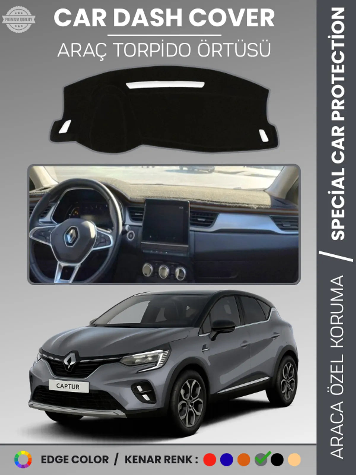 RENAULT CAPTUR (2019-2024) Uyumlu Torpido Örtüsü Araca Özel Ön Göğüs Koruma
