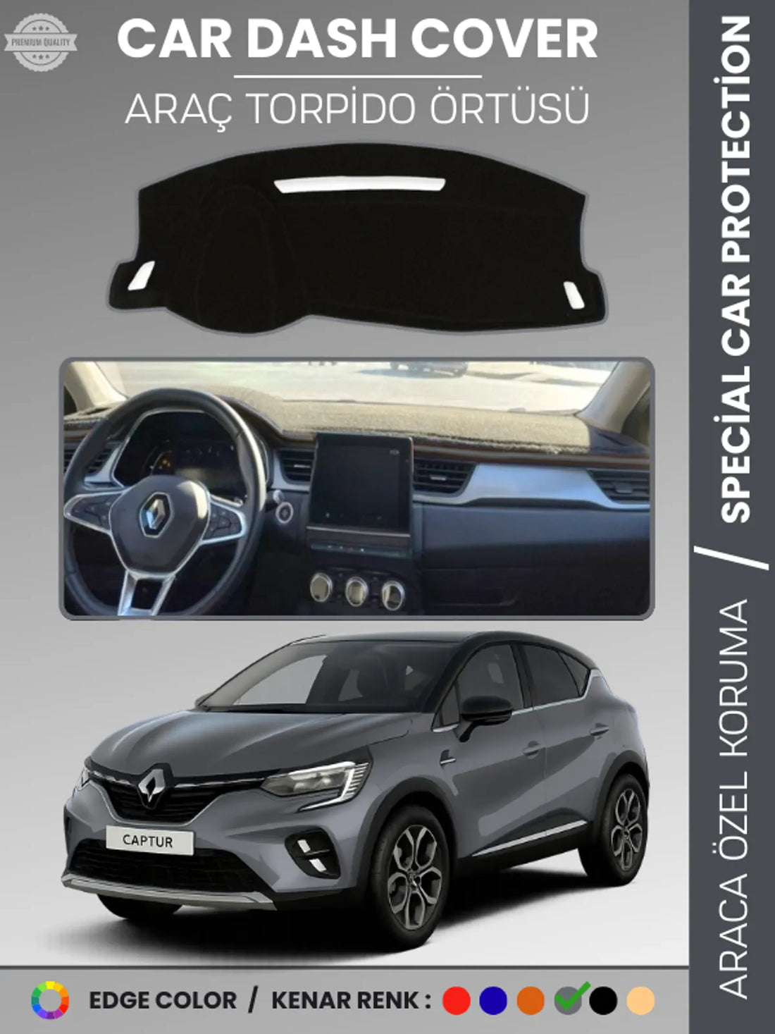 RENAULT CAPTUR (2019-2024) Uyumlu Torpido Örtüsü Araca Özel Ön Göğüs Koruma