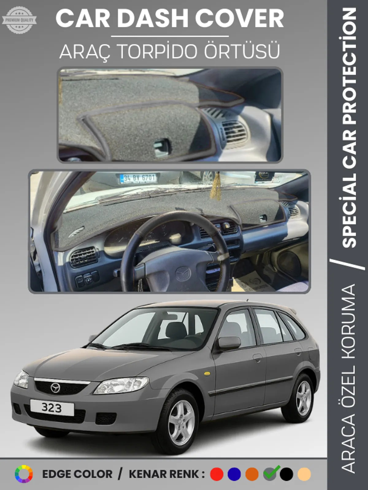 MAZDA 323 BJ HATCHBACK KAPAKLI (1998-2003) Uyumlu Torpido Örtüsü Araca Özel Ön Göğüs Koruma