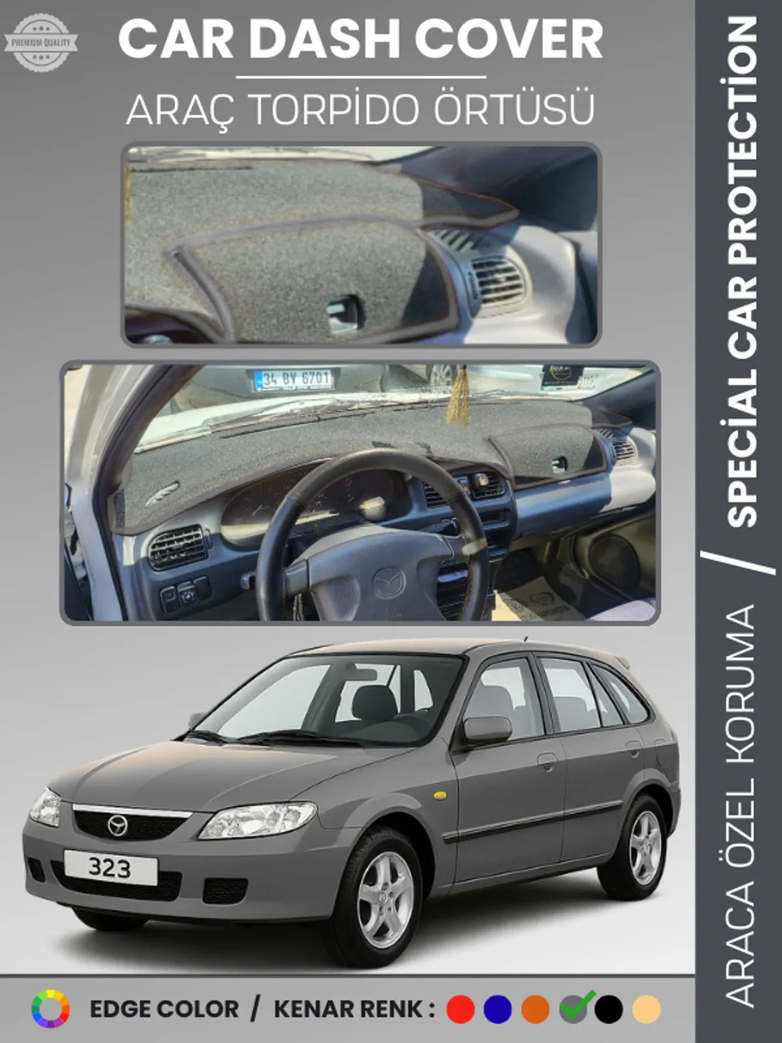 MAZDA 323 BJ HATCHBACK KAPAKLI (1998-2003) Uyumlu Torpido Örtüsü Araca Özel Ön Göğüs Koruma