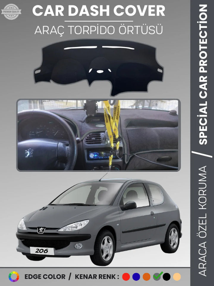 PEUGEOT 206 BÜYÜK EKRAN (1998-2003) Uyumlu Torpido Örtüsü Araca Özel Ön Göğüs Koruma