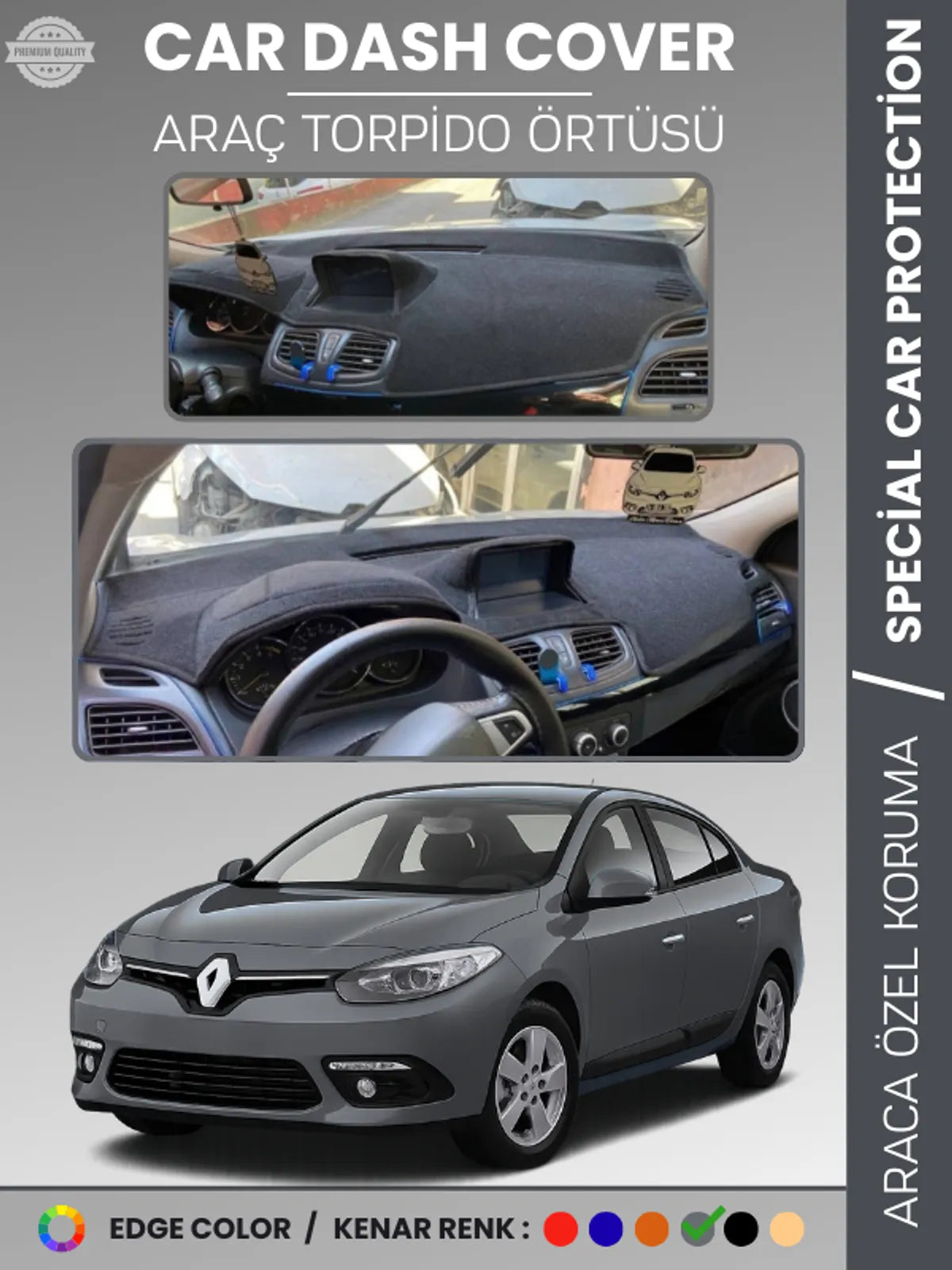 RENAULT FLUENCE NAVİGASYONLU BÜYÜK EKRANLI (2013-2016) Uyumlu Torpido Örtüsü Araca Özel Ön Göğüs Koruma