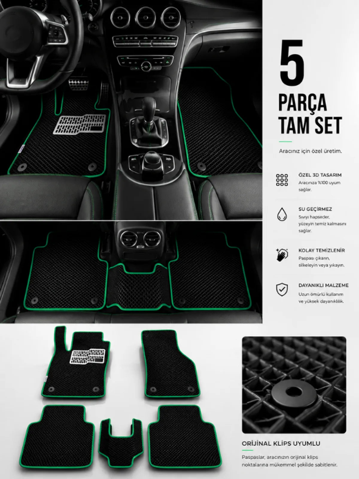 Mercedes Benz-B-Serisi-W246 (2012-2018) Araca Özel EVA Oto Paspas Seti Topukluk Dahil Tam Set