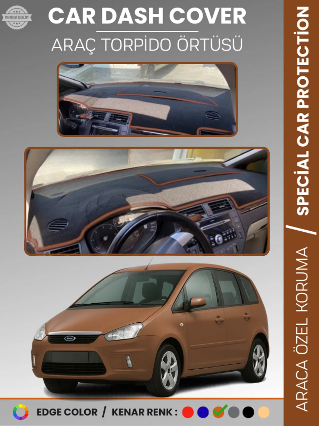 FORD C-MAX UZUN KAPAKLI (2003-2010) Uyumlu Torpido Örtüsü Araca Özel Ön Göğüs Koruma