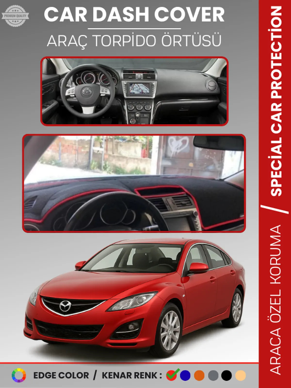 MAZDA 6 (2007-2013) Uyumlu Torpido Örtüsü Araca Özel Ön Göğüs Koruma