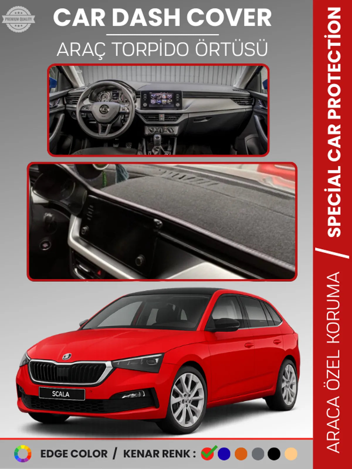 SKODA SCALA (2019-2024) Uyumlu Torpido Örtüsü Araca Özel Ön Göğüs Koruma