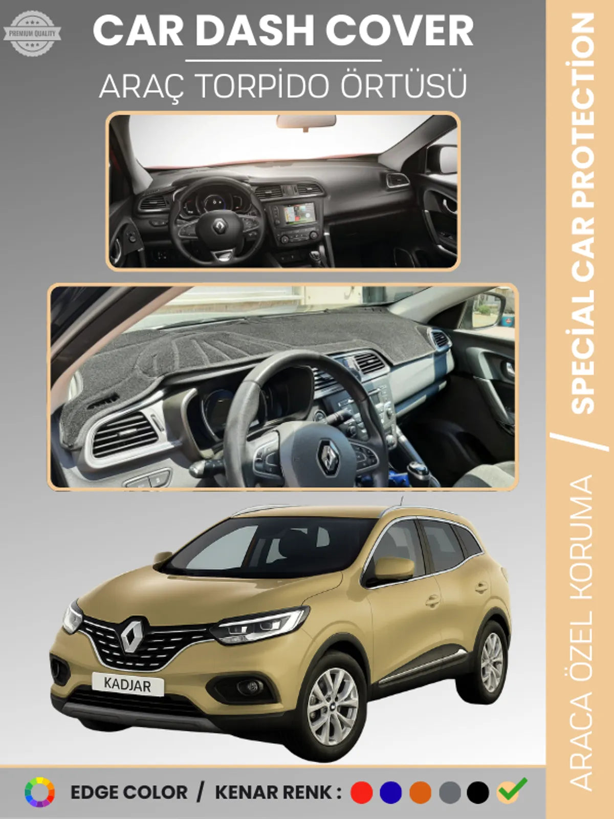 RENAULT KADJAR (2015-2022) Uyumlu Torpido Örtüsü Araca Özel Ön Göğüs Koruma