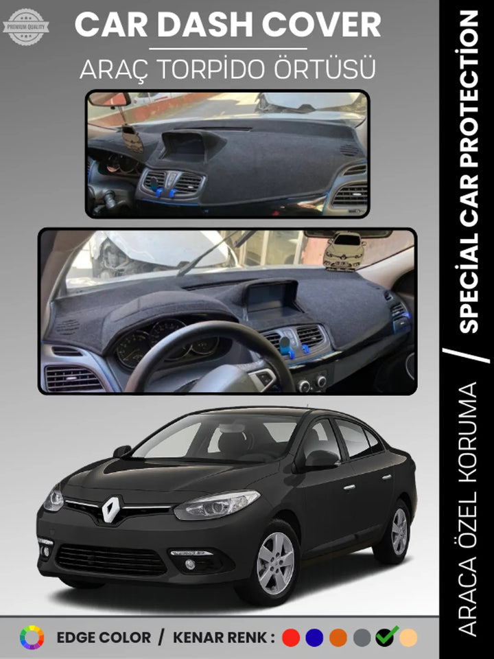 RENAULT FLUENCE NAVİGASYONLU BÜYÜK EKRANLI (2013-2016) Uyumlu Torpido Örtüsü Araca Özel Ön Göğüs Koruma