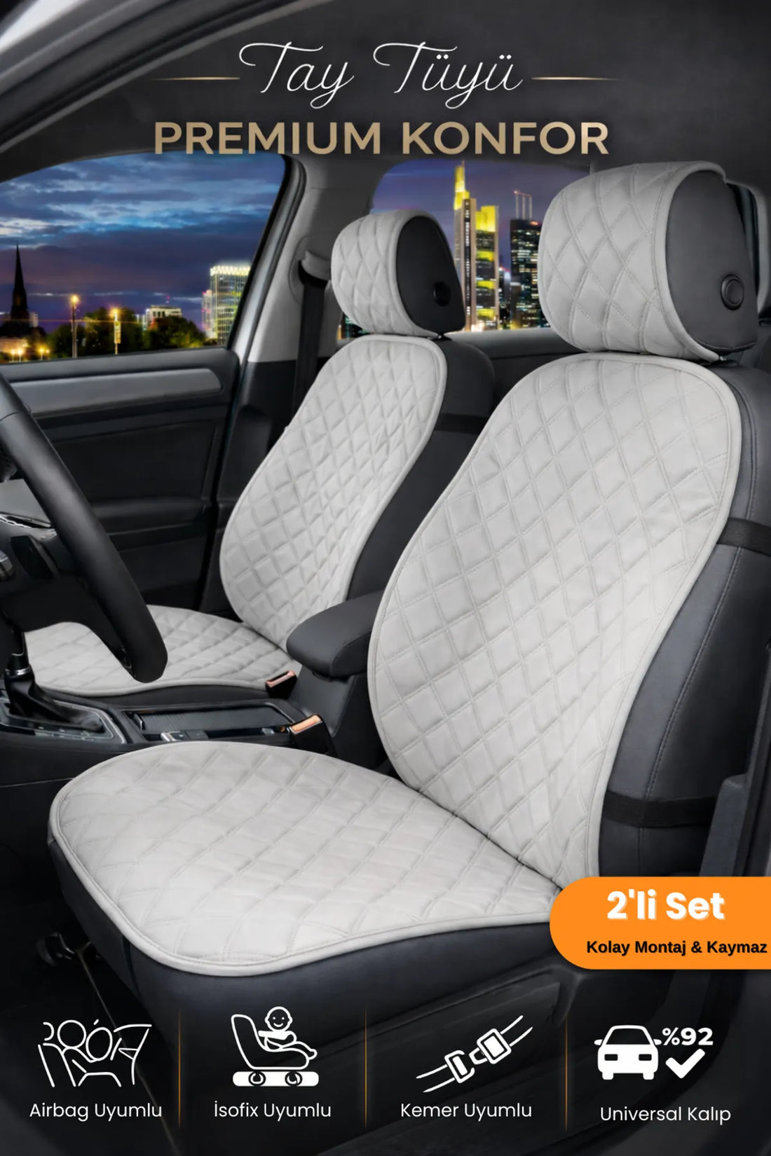 Oto Koltuk Minderi Premium Tay Tüyü Tam Set 2'li Ön