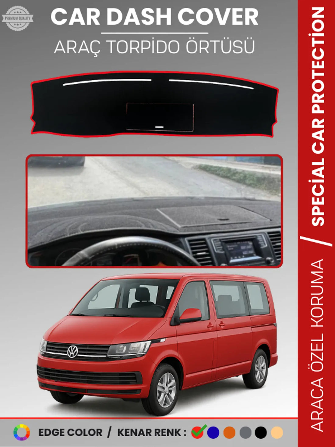 VOLKSWAGEN TRANSPORTER T6 KAPAKLI MODEL (2015-2020) Uyumlu Torpido Örtüsü Araca Özel Ön Göğüs Koruma