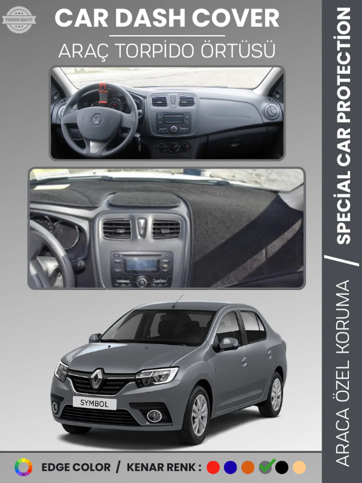 RENAULT SYMBOL 3 ÜST SAKLAMA GÖZLÜ (2013-2021) Uyumlu Torpido Örtüsü Araca Özel Ön Göğüs Koruma