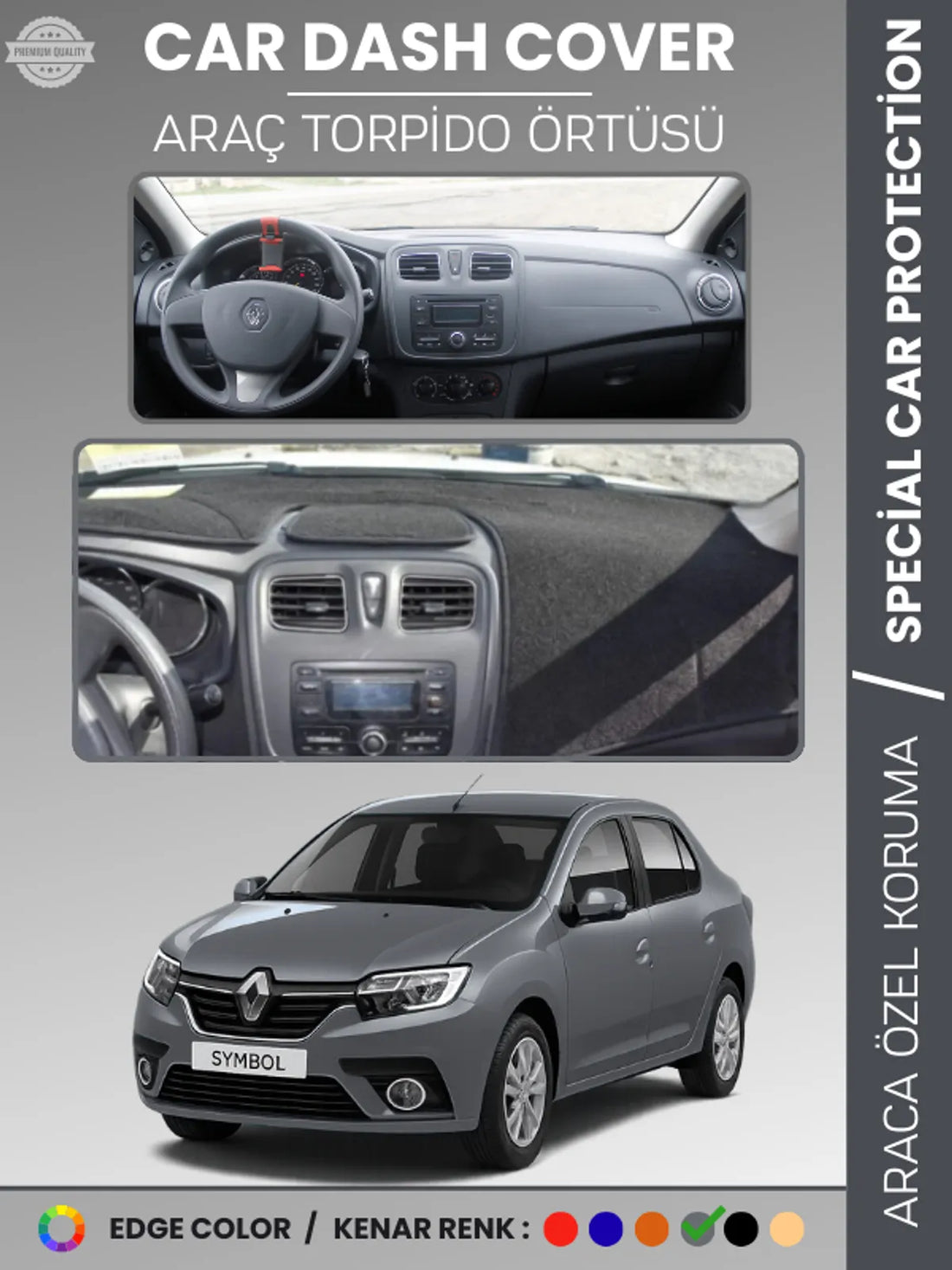 RENAULT SYMBOL 3 ÜST SAKLAMA GÖZLÜ (2013-2021) Uyumlu Torpido Örtüsü Araca Özel Ön Göğüs Koruma