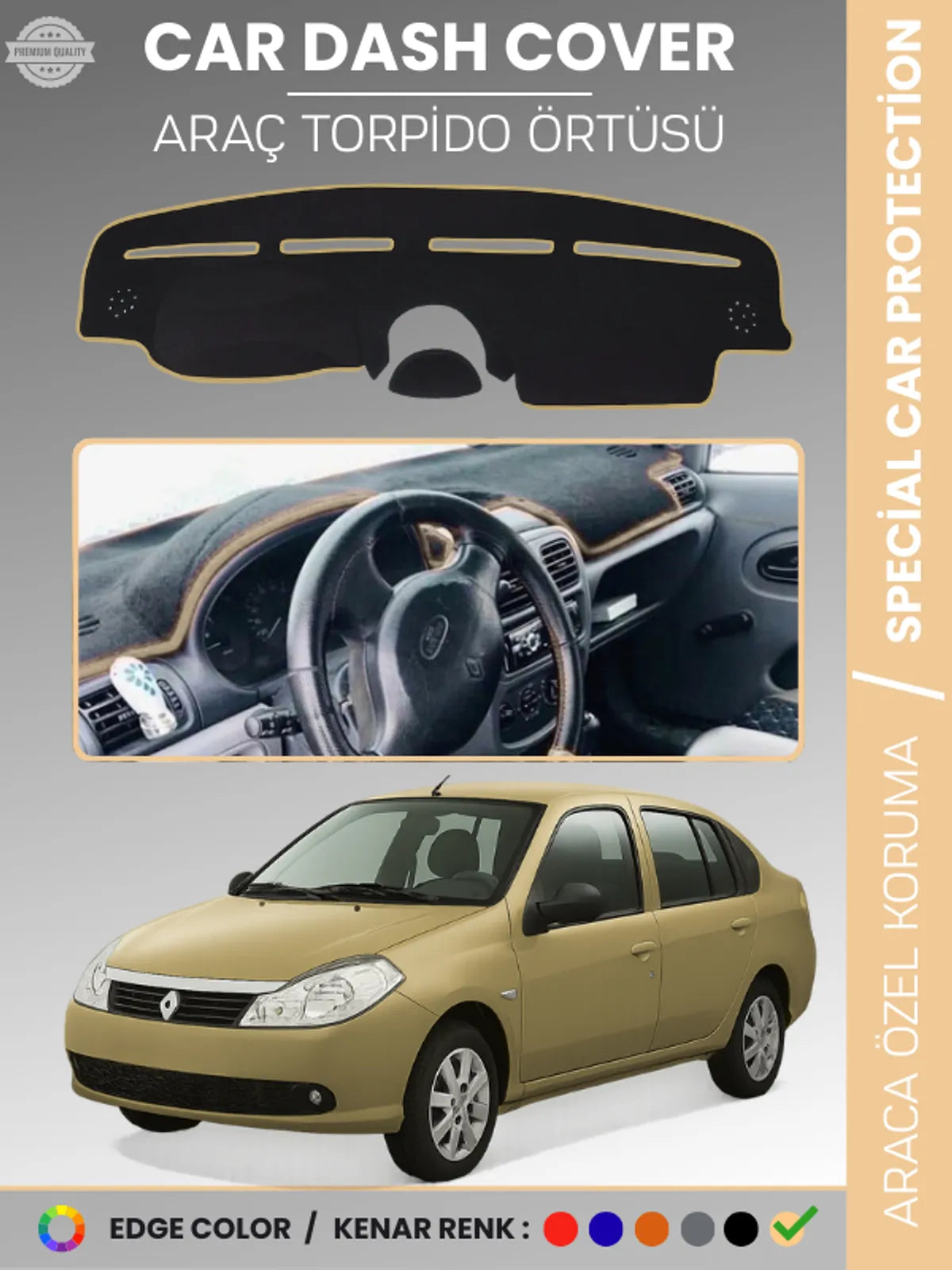 RENAULT SYMBOL 2 AIRBAGLI (2008-2013) Uyumlu Torpido Örtüsü Araca Özel Ön Göğüs Koruma