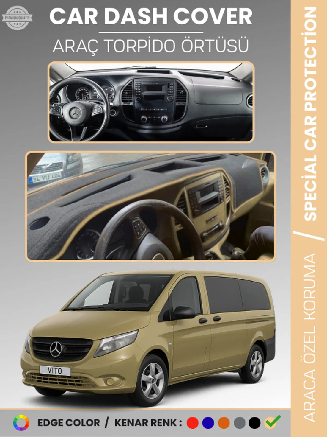MERCEDES VITO W447 (2014-2023) Uyumlu Torpido Örtüsü Araca Özel Ön Göğüs Koruma