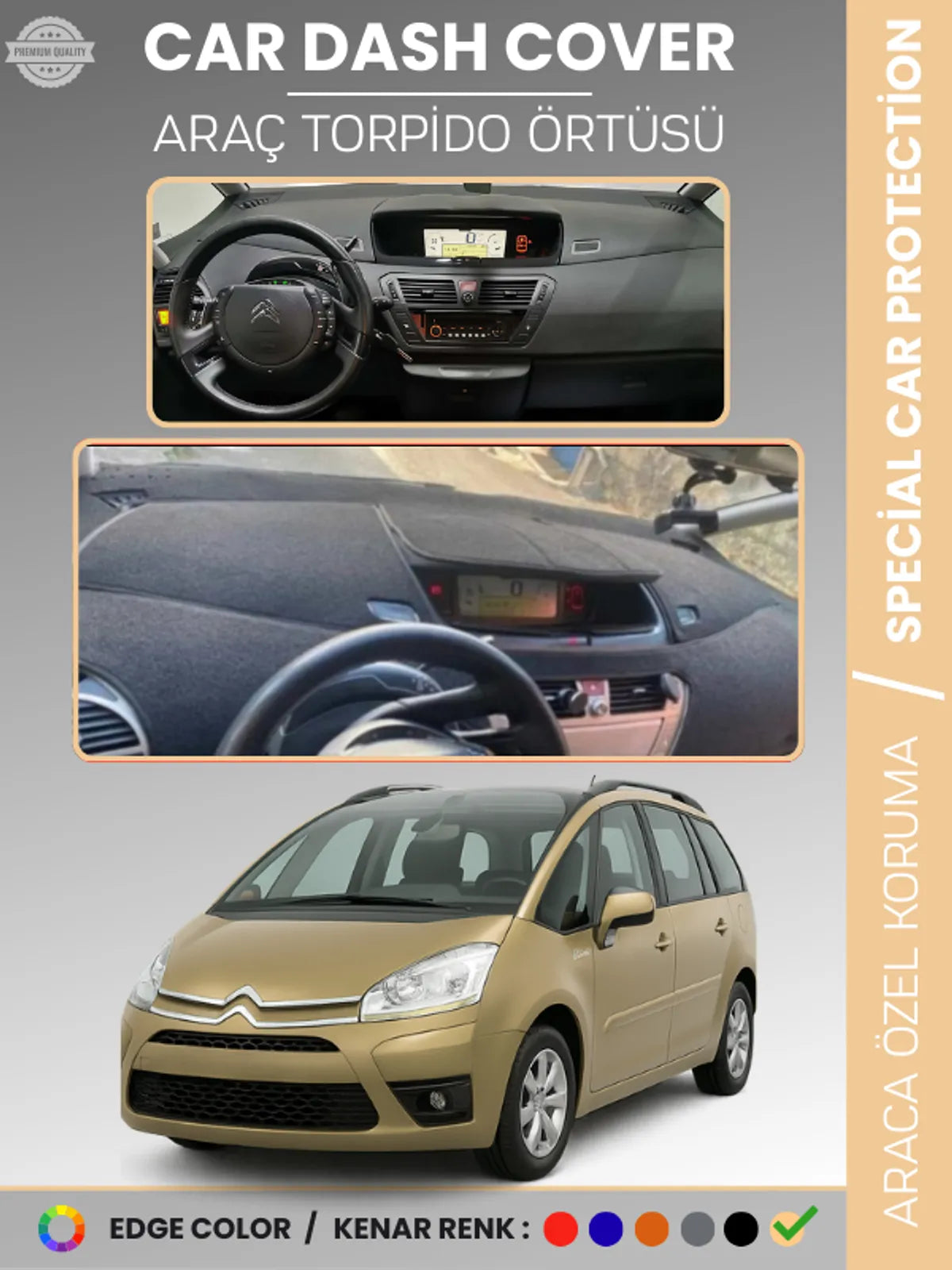 CITROEN C4 PICASSO / GRAND PICASSO (2006-2013) Uyumlu Torpido Örtüsü Araca Özel Ön Göğüs Koruma