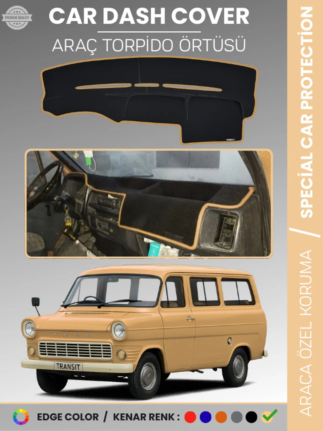 FORDTRANSİT MK1 (1965-1978) Uyumlu Torpido Örtüsü Araca Özel Ön Göğüs Koruma
