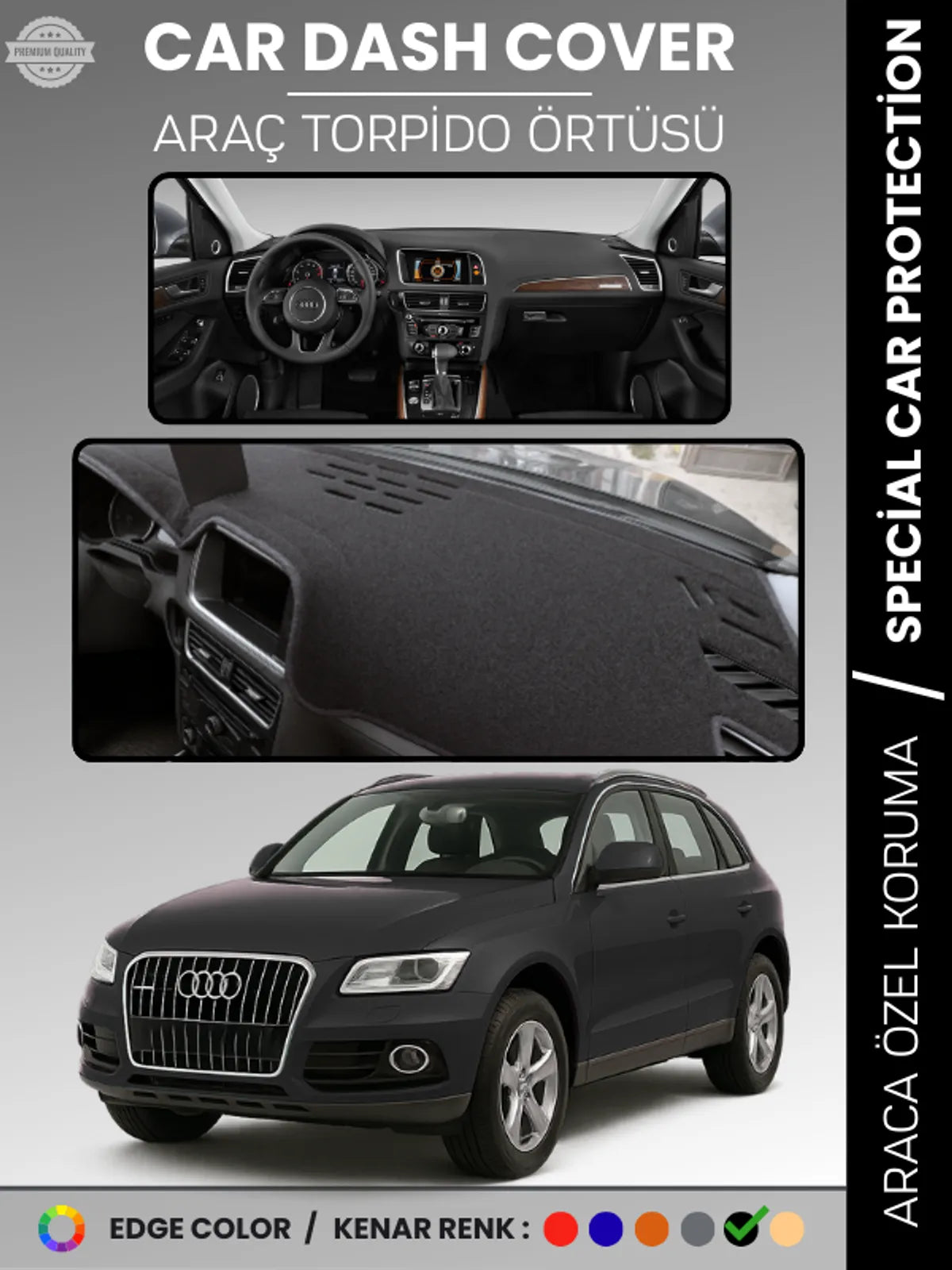 AUDİ Q5 (2008-2017) Uyumlu Torpido Örtüsü Araca Özel Ön Göğüs Koruma